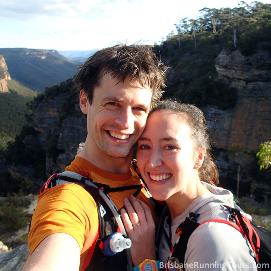 The proposal half the way around the North Face 100. Founders of Brisbane Running tours get engaged! Come sightrunning in Brisbane. 